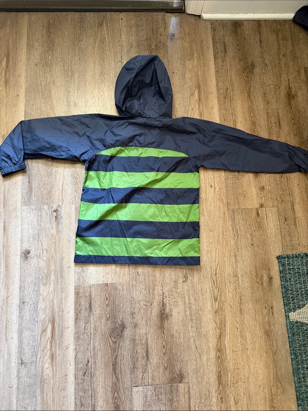 Lands' End Kids Hooded Jacket in Navy and Lime Green Stripes - Picture 3 of 3